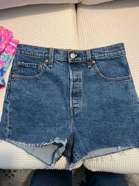 Levi's Blue Raw-Hem Denim Shorts